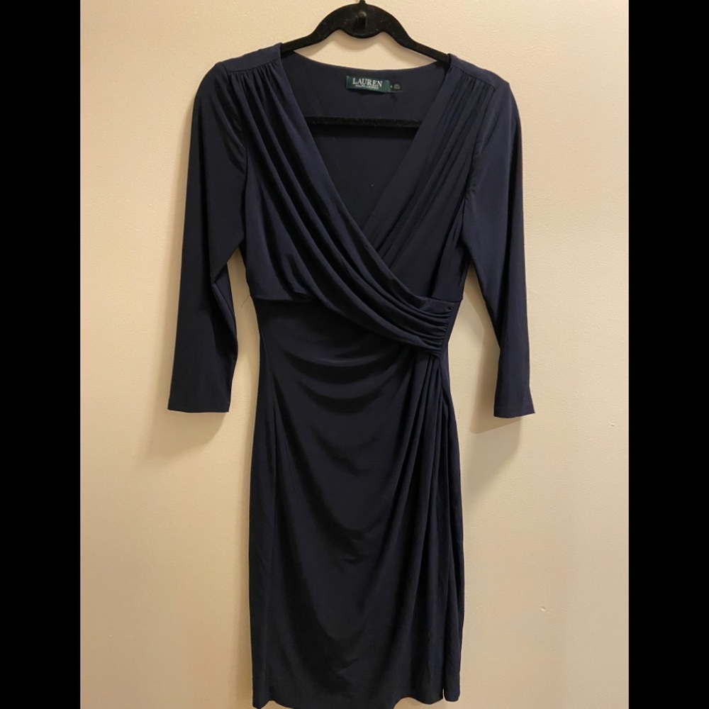Ralph Lauren faux wrap dress navy blue size 6 work